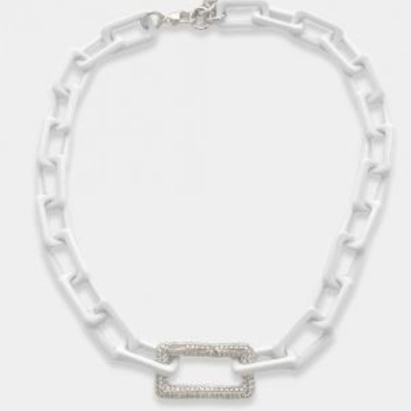 White Enamel Paperclip Link Necklace w/CZ Carabiner - NWT - Picture 6 of 6